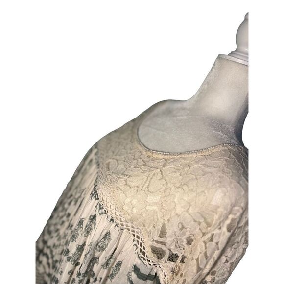 Free People green and cream floral babydoll long sleeve dress - M - Picture 2 of 8